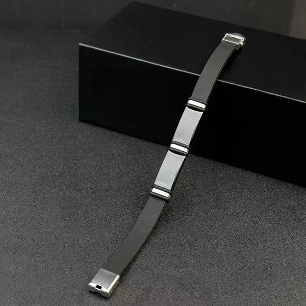 Elegant Black Silicone Bracelet with Steel Metallic Trending Detailing